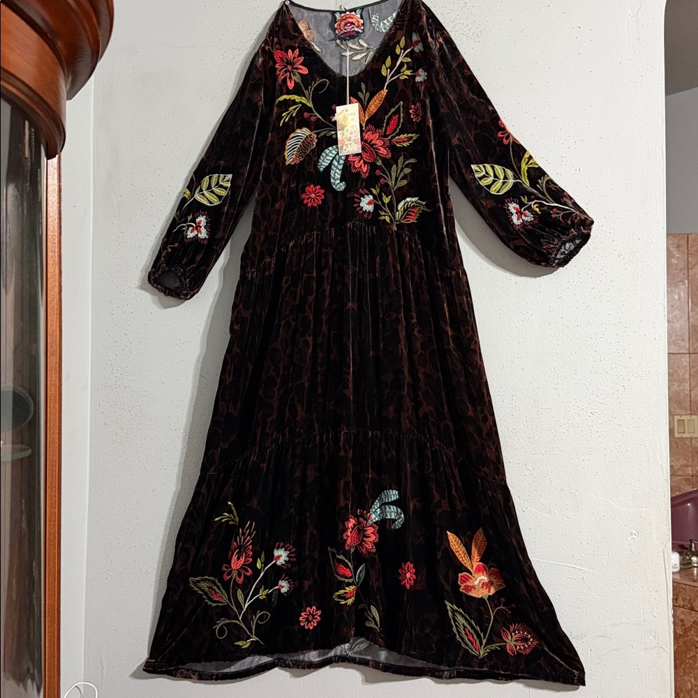 Johnny Was Floral Embroidered Long Sleeve Maxi Dress NWT